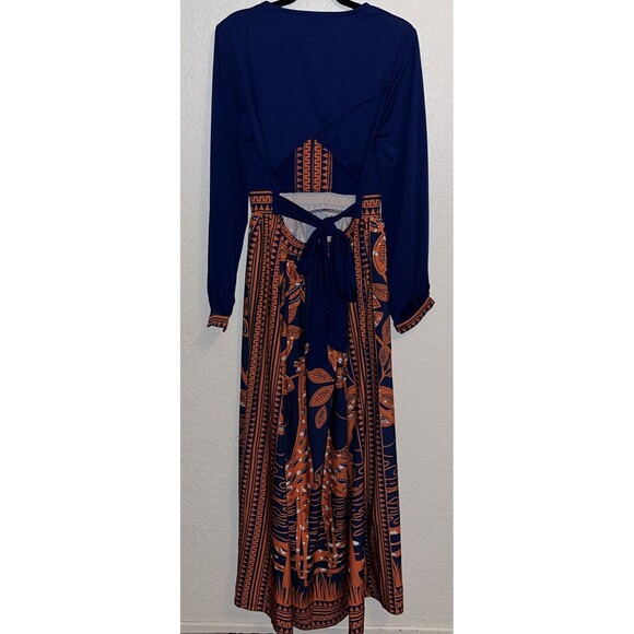 Rotita Giraffe Print Open Back Dress Women Size XL Blue/Orange - Picture 2 of 12